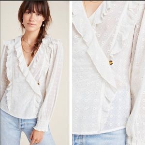 Anthropologie White Ruffled Blouse